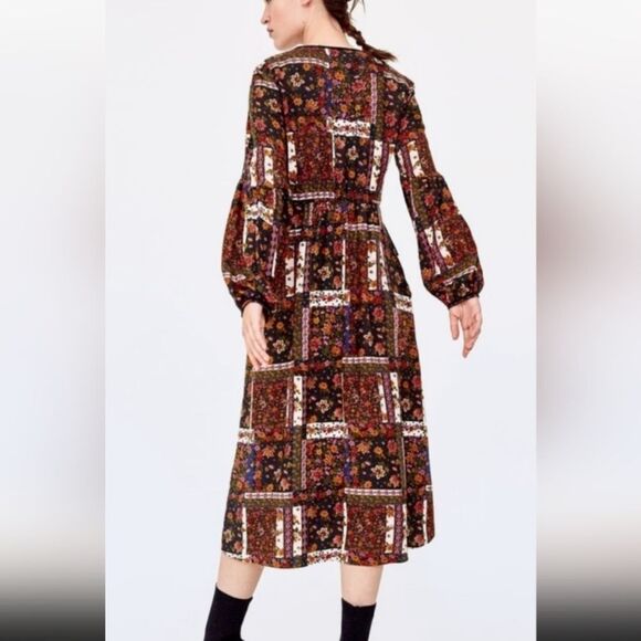 Zara women's sm long sleeve patchwork dress - Picture 3 of 11